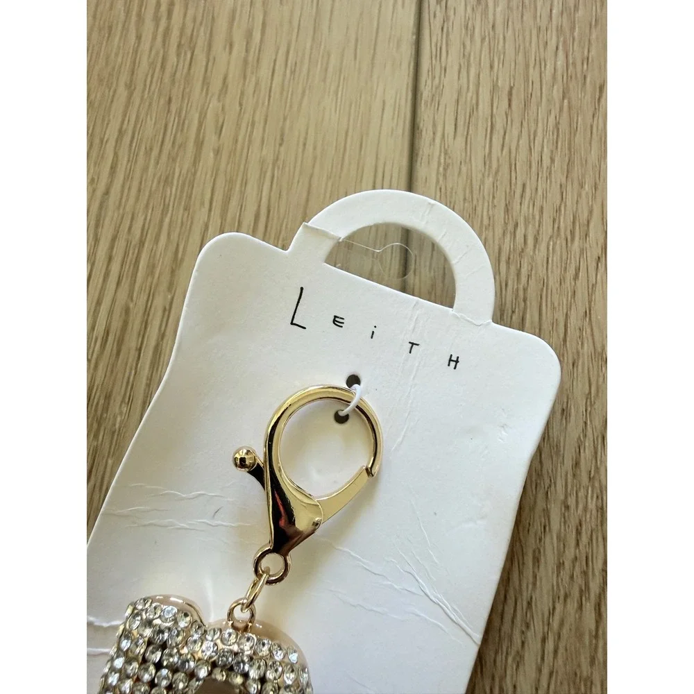Leith Gold Tone Rhinestone Initial R Bag Charm Crystal Pave Keychain Accessory